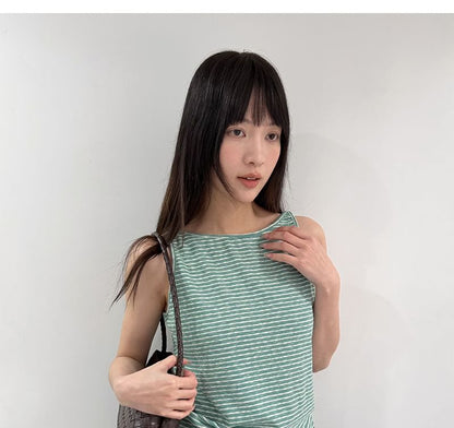 Sleeveless Round Neck Striped Top