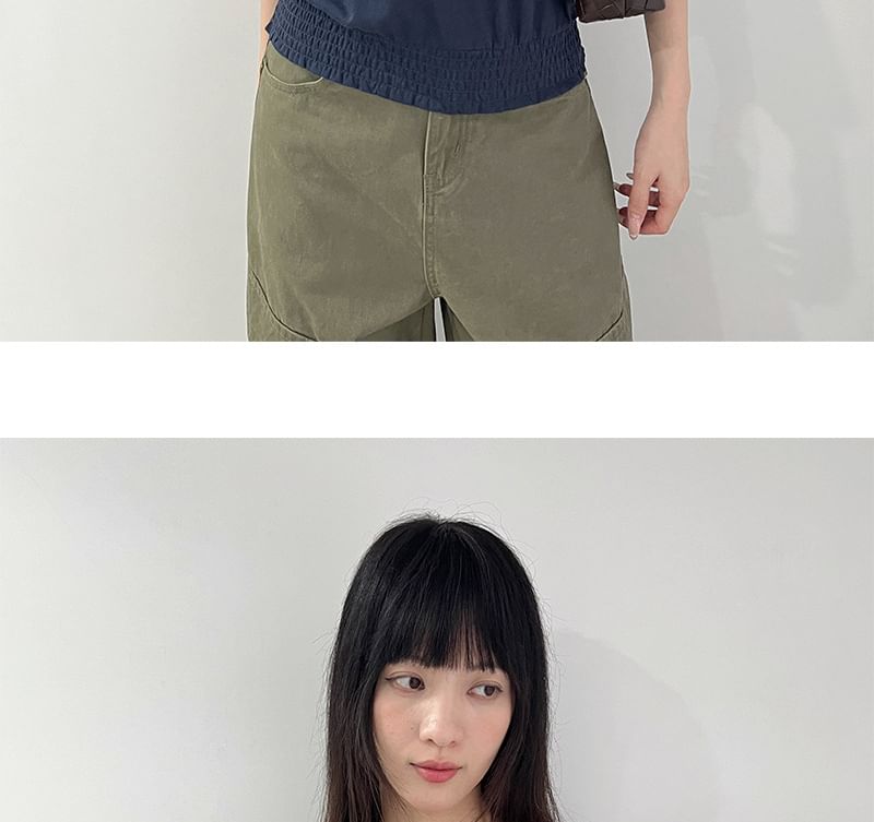 Short-Sleeve Round Neck Off Shoulder Plain T-Shirt