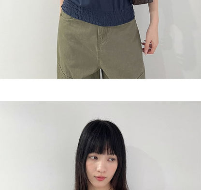 Short-Sleeve Round Neck Off Shoulder Plain T-Shirt
