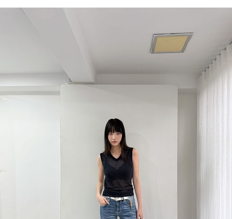 Sleeveless V-Neck Plain Knit Top