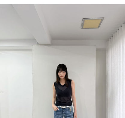Sleeveless V-Neck Plain Knit Top