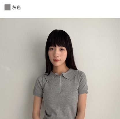 Short-Sleeve Half Zip Plain Polo Shirt