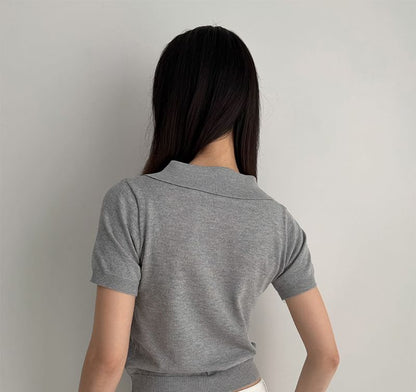 Short-Sleeve Half Zip Plain Polo Shirt