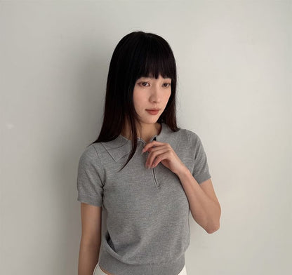 Short-Sleeve Half Zip Plain Polo Shirt