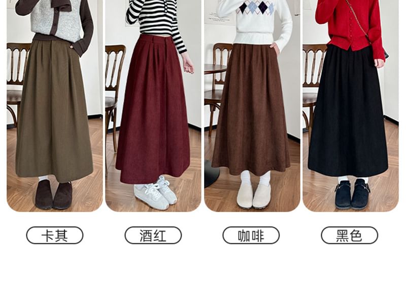 High Waist Corduroy Midi A-Line Skirt