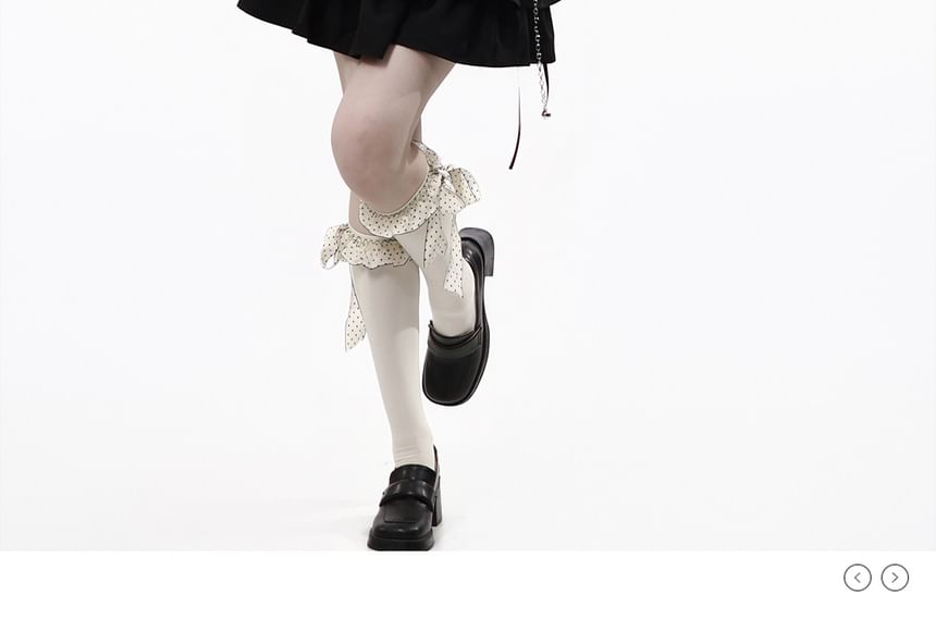 Long-Sleeve Collared Plaid Button Up Shirt / Ruffle Trim Crop Cardigan / Mid Rise Mini A-Line Skirt