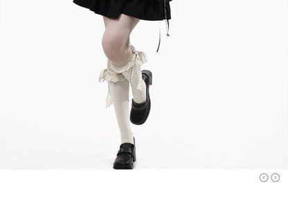Long-Sleeve Collared Plaid Button Up Shirt / Ruffle Trim Crop Cardigan / Mid Rise Mini A-Line Skirt