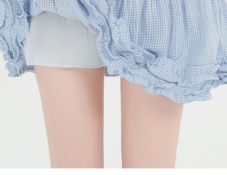 High Waist Plaid Frill Panel Mini A-Line Skirt