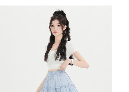 High Waist Plaid Frill Panel Mini A-Line Skirt