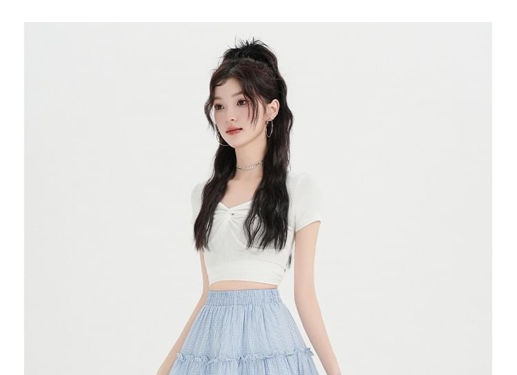 High Waist Plaid Frill Panel Mini A-Line Skirt