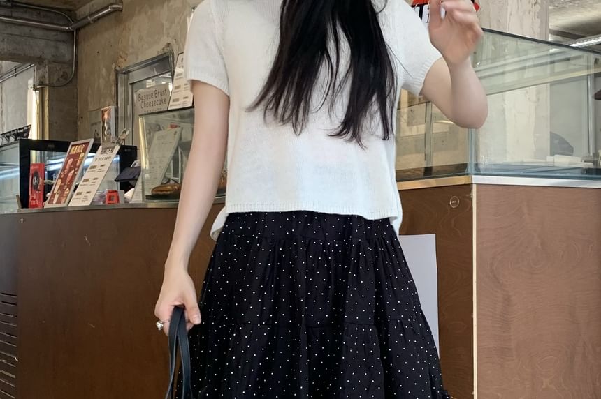 High Waist Micro Dotted Frill Tiered Mini A-Line Skirt