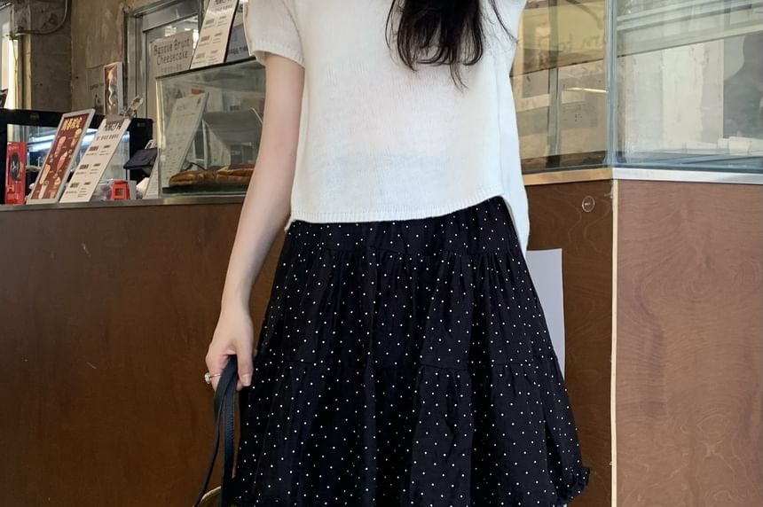High Waist Micro Dotted Frill Tiered Mini A-Line Skirt