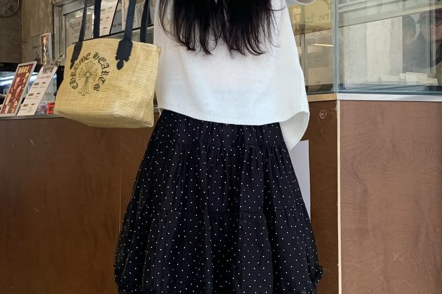 High Waist Micro Dotted Frill Tiered Mini A-Line Skirt