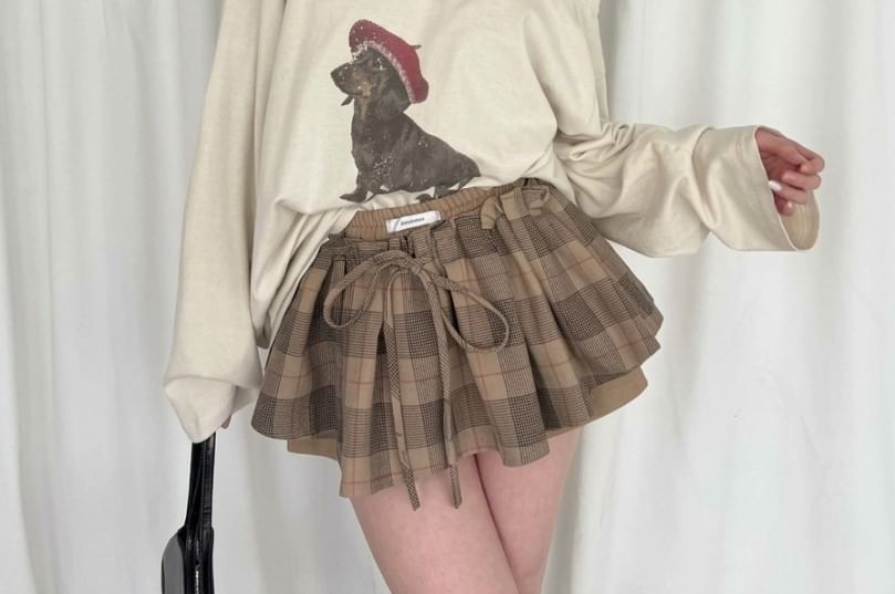 High Waist Plaid Overlay Tie Front Mini A-Line Skirt