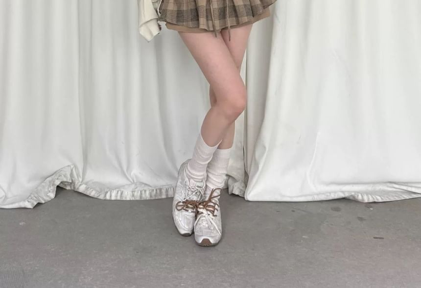 High Waist Plaid Overlay Tie Front Mini A-Line Skirt