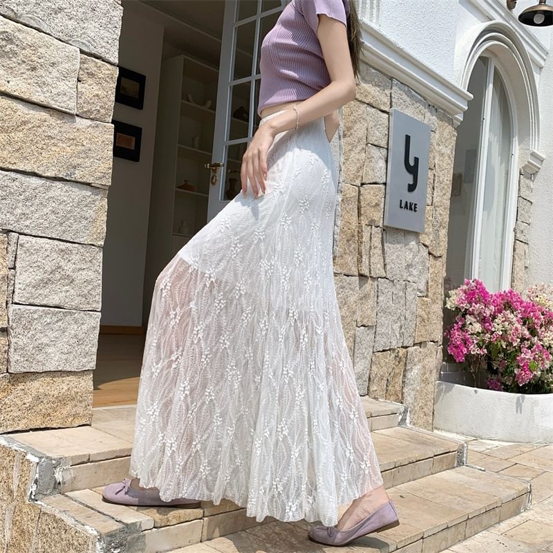 High Waist Plain Lace Maxi Mermaid Skirt