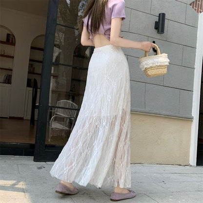 High Waist Plain Lace Maxi Mermaid Skirt