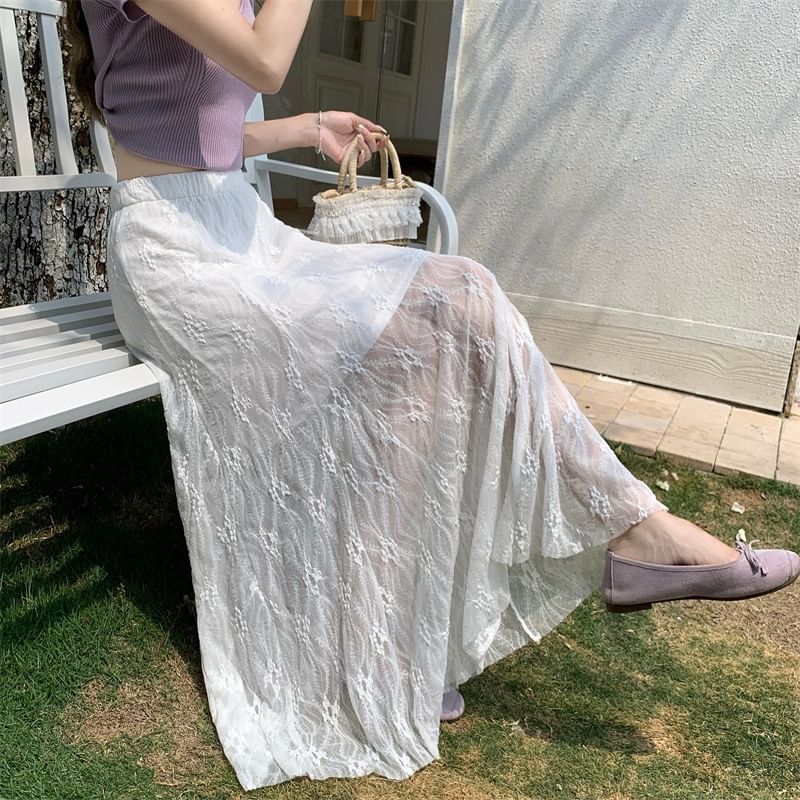 High Waist Plain Lace Maxi Mermaid Skirt