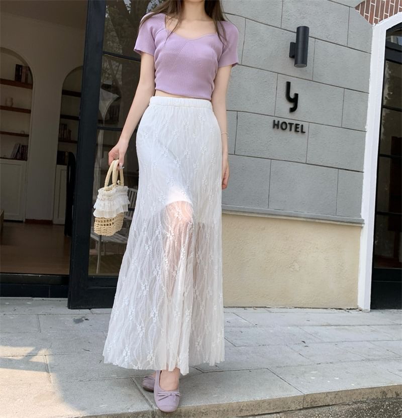High Waist Plain Lace Maxi Mermaid Skirt