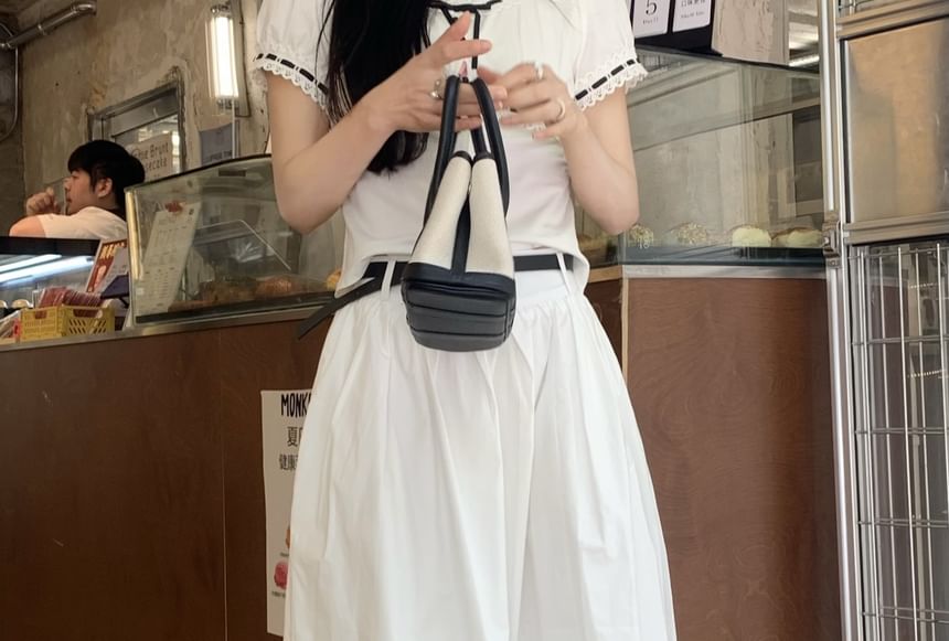 Set: High Waist Plain Gathered Midi A-Line Skirt + Belt