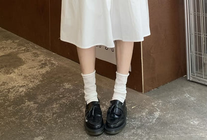 Set: High Waist Plain Gathered Midi A-Line Skirt + Belt