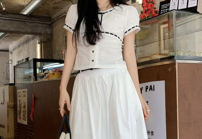 Set: High Waist Plain Gathered Midi A-Line Skirt + Belt