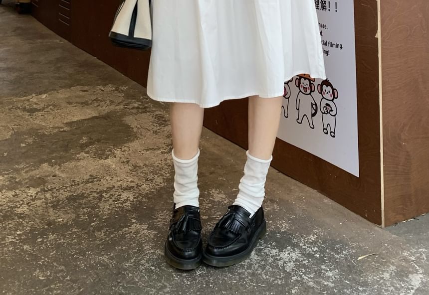 Set: High Waist Plain Gathered Midi A-Line Skirt + Belt