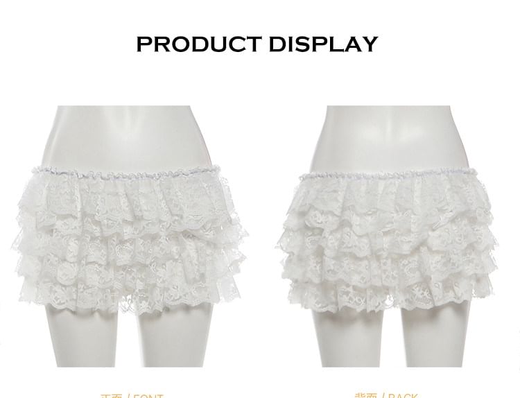 V-Neck Lace Panel Buttoned Crop Camisole Top / Low Rise Tiered Mini A-Line Skort