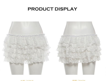 V-Neck Lace Panel Buttoned Crop Camisole Top / Low Rise Tiered Mini A-Line Skort