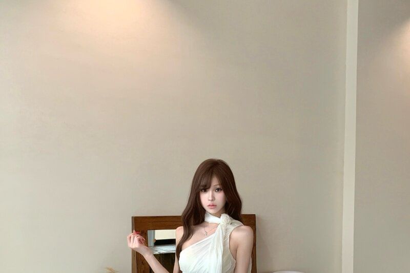 Sleeveless One Shoulder Plain Ruched Crop Top / Mid Rise Belted Maxi A-Line Skirt
