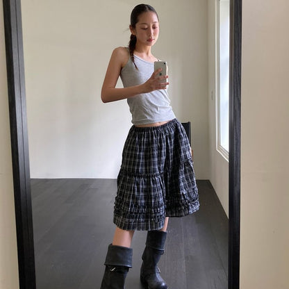 Low Waist Plaid Ruffled Mini A-Line Skirt