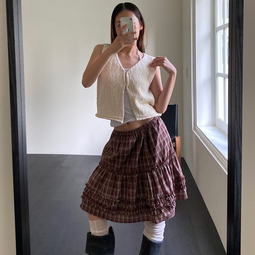 Low Waist Plaid Ruffled Mini A-Line Skirt