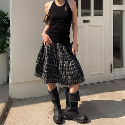 Low Waist Plaid Ruffled Mini A-Line Skirt