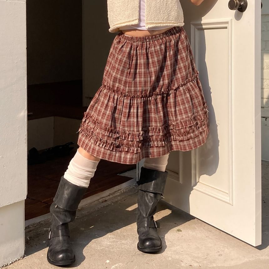 Low Waist Plaid Ruffled Mini A-Line Skirt