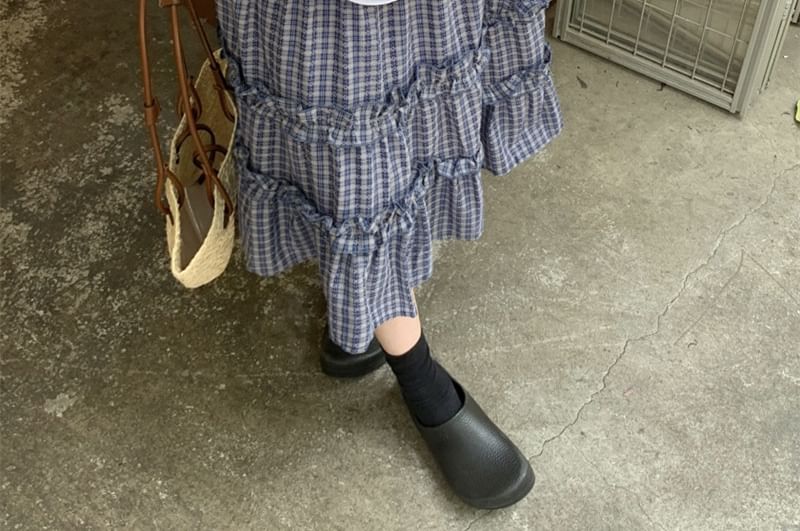 Elastic Waist Plaid Frill Trim A-Line Skirt