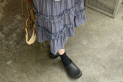 Elastic Waist Plaid Frill Trim A-Line Skirt