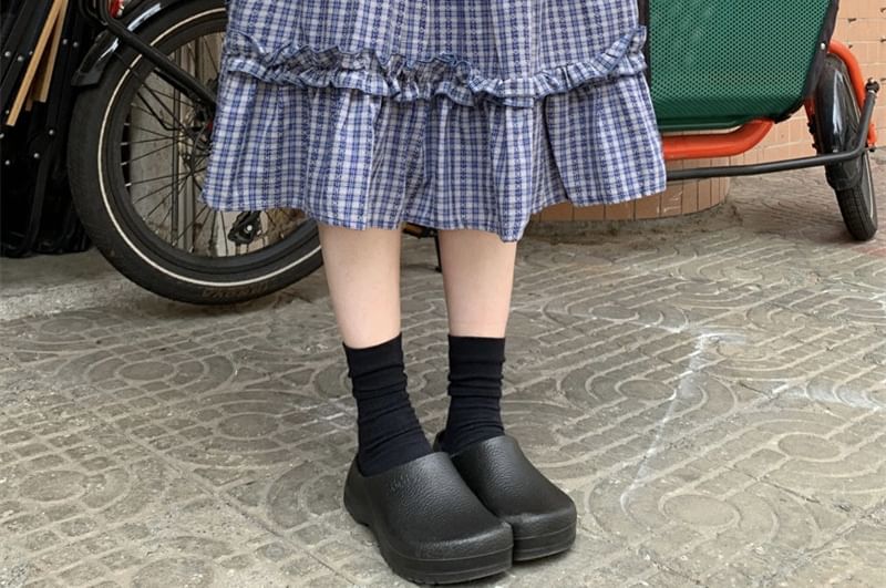 Elastic Waist Plaid Frill Trim A-Line Skirt