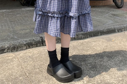 Elastic Waist Plaid Frill Trim A-Line Skirt