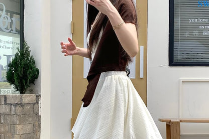 Elastic Waist Asymmetrical Lace Panel Layered A-Line Skirt