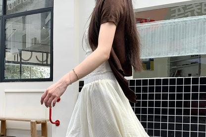 Elastic Waist Asymmetrical Lace Panel Layered A-Line Skirt