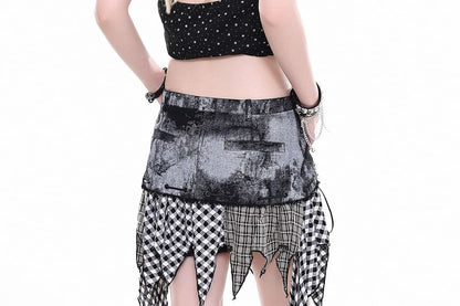 Low Waist Plaid Panel Asymmetrical Mini Skirt