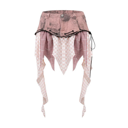Low Waist Plaid Panel Asymmetrical Mini Skirt