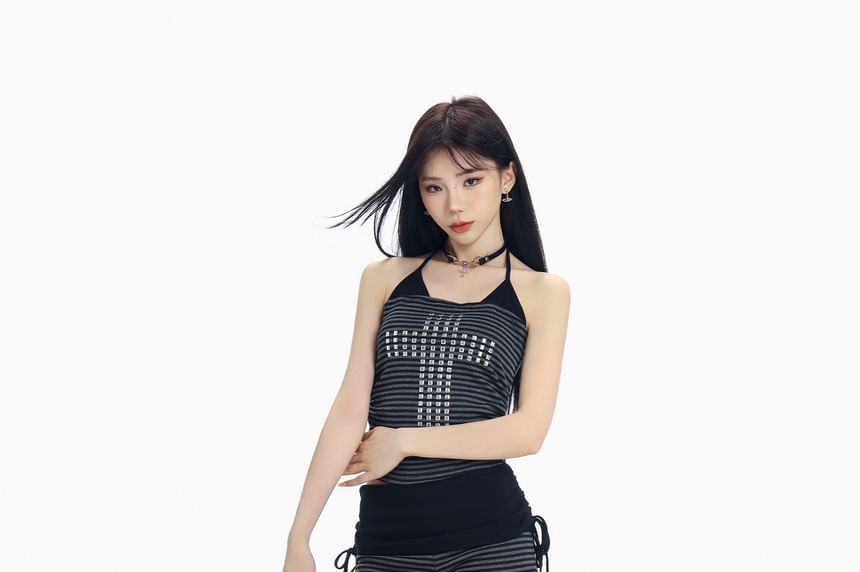 Striped Halter Crop Shirt with Matching Hot Shorts