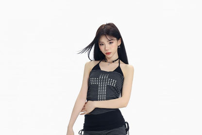 Striped Halter Crop Shirt with Matching Hot Shorts