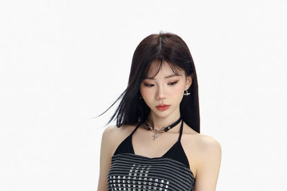 Striped Halter Crop Shirt with Matching Hot Shorts