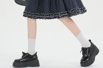 High Waist Polka Dot Frill Trim A-Line Skirt
