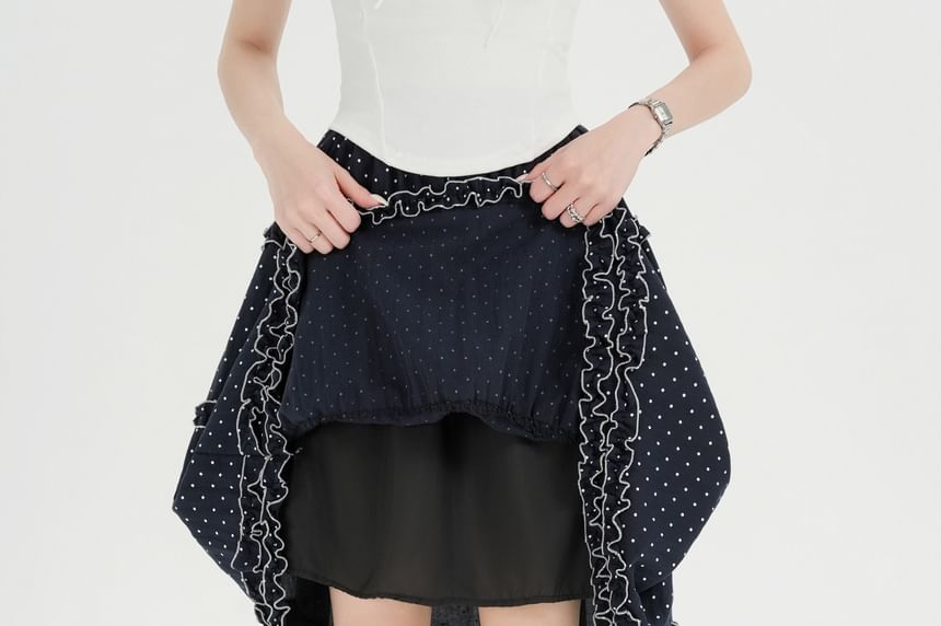 High Waist Polka Dot Frill Trim A-Line Skirt