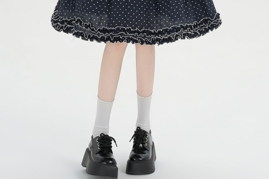 High Waist Polka Dot Frill Trim A-Line Skirt