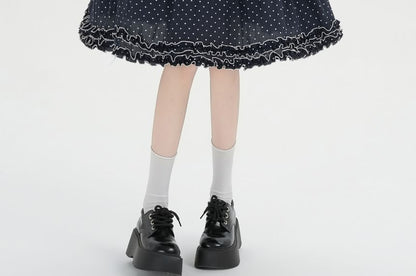 High Waist Polka Dot Frill Trim A-Line Skirt