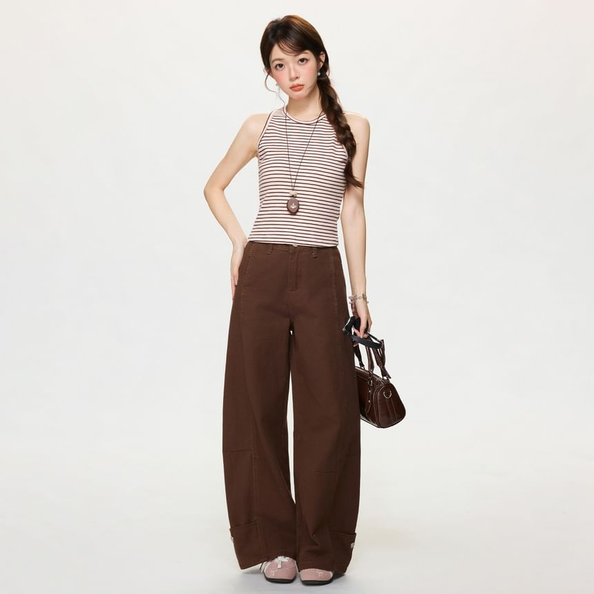 Striped Crew-Neck Sleeveless Tank